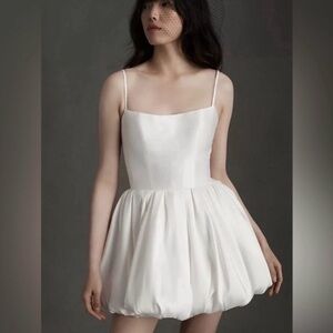 By Watters Cleo Dress- White Mini Dress with Bubble Hem